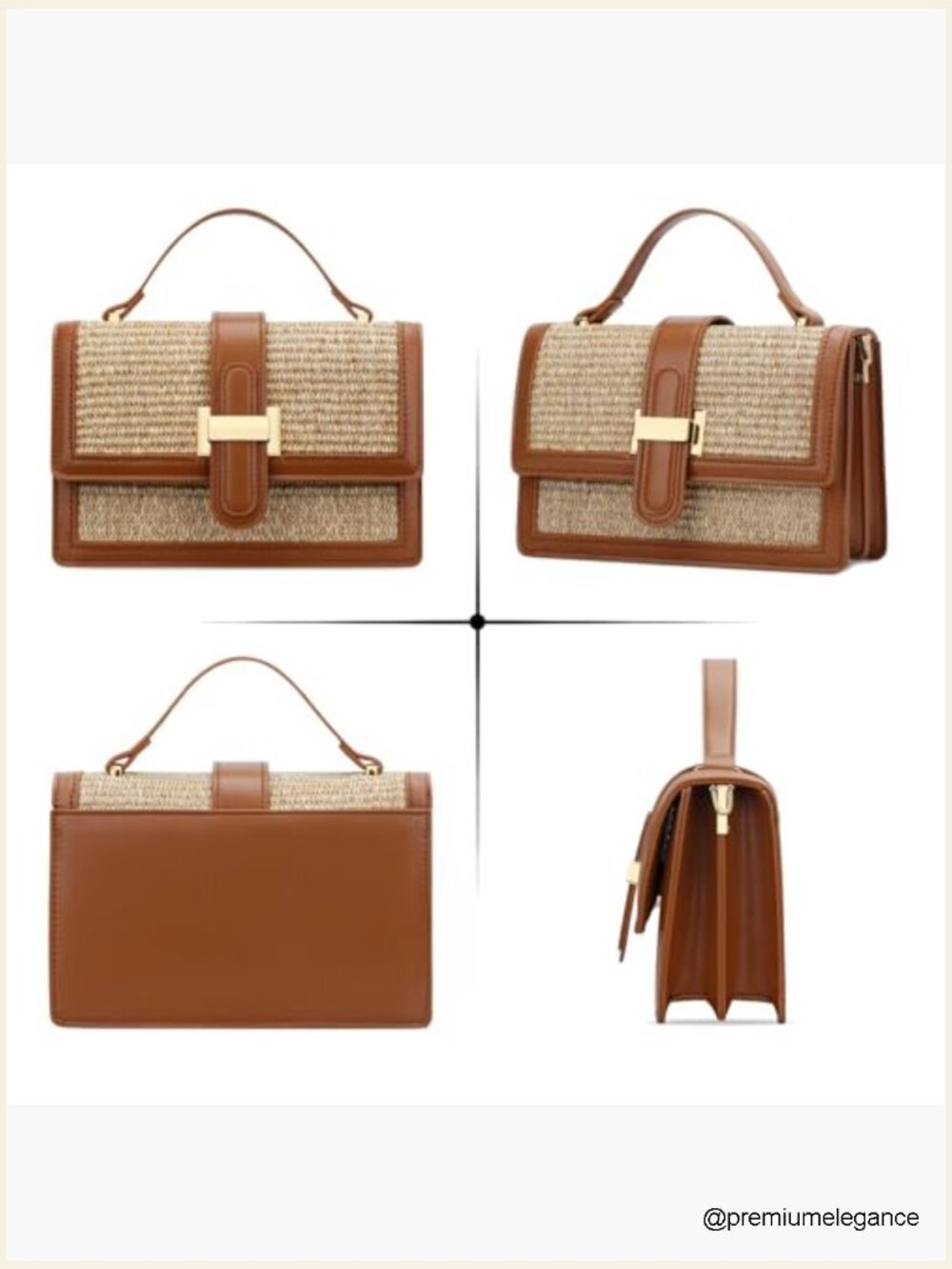 Straw Crossbody Bag with Leather Handle - Lightweight Tote for Summer - Picture 5 of 7